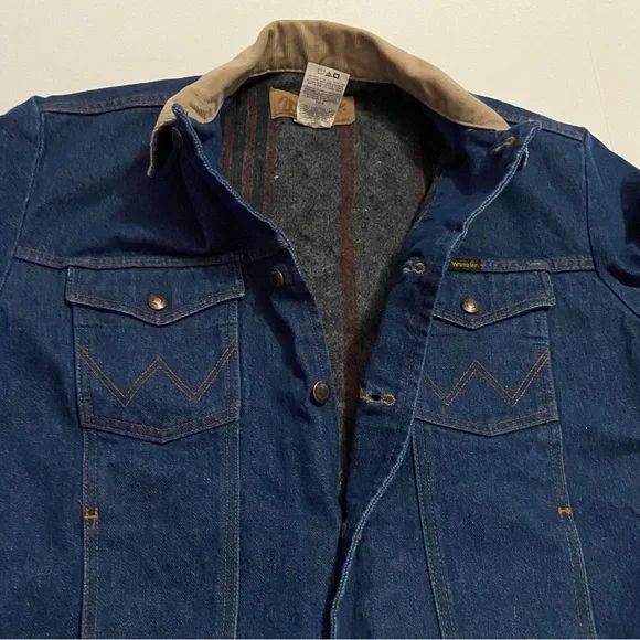 Vintage wrangler denim corduroy collar barn chore jacket coat blanket lined 40 - Picture 7 of 9